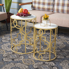 Load image into Gallery viewer, Gold & White Set of 2 Round Small Nesting Side End Coffee Tables