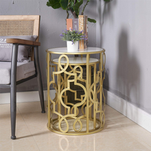 Load image into Gallery viewer, Gold & White Set of 2 Round Small Nesting Side End Coffee Tables
