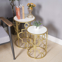 Load image into Gallery viewer, Gold & White Set of 2 Round Small Nesting Side End Coffee Tables