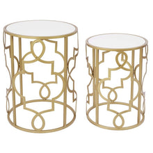 Load image into Gallery viewer, Gold & White Set of 2 Round Small Nesting Side End Coffee Tables