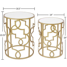 Load image into Gallery viewer, Gold & White Set of 2 Round Small Nesting Side End Coffee Tables