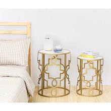 Load image into Gallery viewer, Gold & White Set of 2 Round Small Nesting Side End Coffee Tables