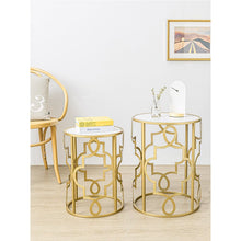 Load image into Gallery viewer, Gold & White Set of 2 Round Small Nesting Side End Coffee Tables