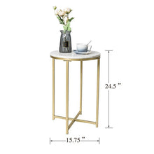 Load image into Gallery viewer, Gold Round Side End Table with Marble Top