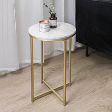 Load image into Gallery viewer, Gold Round Side End Table with Marble Top