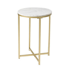Load image into Gallery viewer, Gold Round Side End Table with Marble Top