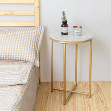 Load image into Gallery viewer, Gold Round Side End Table with Marble Top