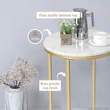 Load image into Gallery viewer, Gold Round Side End Table with Marble Top