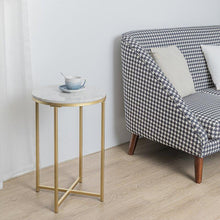 Load image into Gallery viewer, Gold Round Side End Table with Marble Top