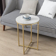 Load image into Gallery viewer, Gold Round Side End Table with Marble Top