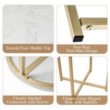 Load image into Gallery viewer, Gold Round Side End Table with Marble Top