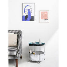 Load image into Gallery viewer, Round Metal End Table with Fabric Storage Basket