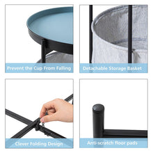 Load image into Gallery viewer, Round Metal End Table with Fabric Storage Basket