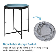 Load image into Gallery viewer, Round Metal End Table with Fabric Storage Basket