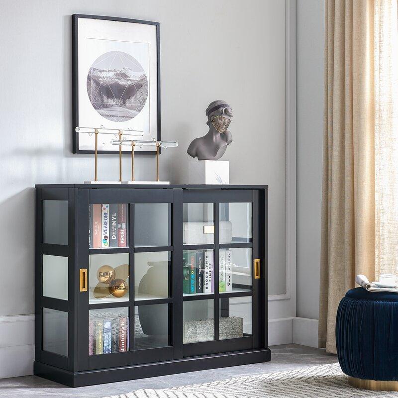 2 Door Accent Cabinet Black Black White