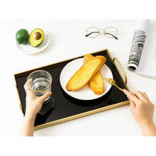 Load image into Gallery viewer, Decorative Black Glass Trays Gold Metal Finish, 2PCS