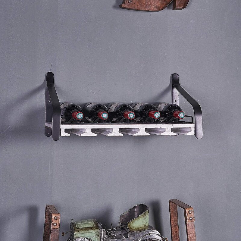 Barkell 5 Bottle Wall Mounted Wine Rack in Black/White - Hawoohome