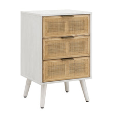 Load image into Gallery viewer, HAWOO Mid-Century Light Oak Finished Rattan 3-Drawer Nightstand