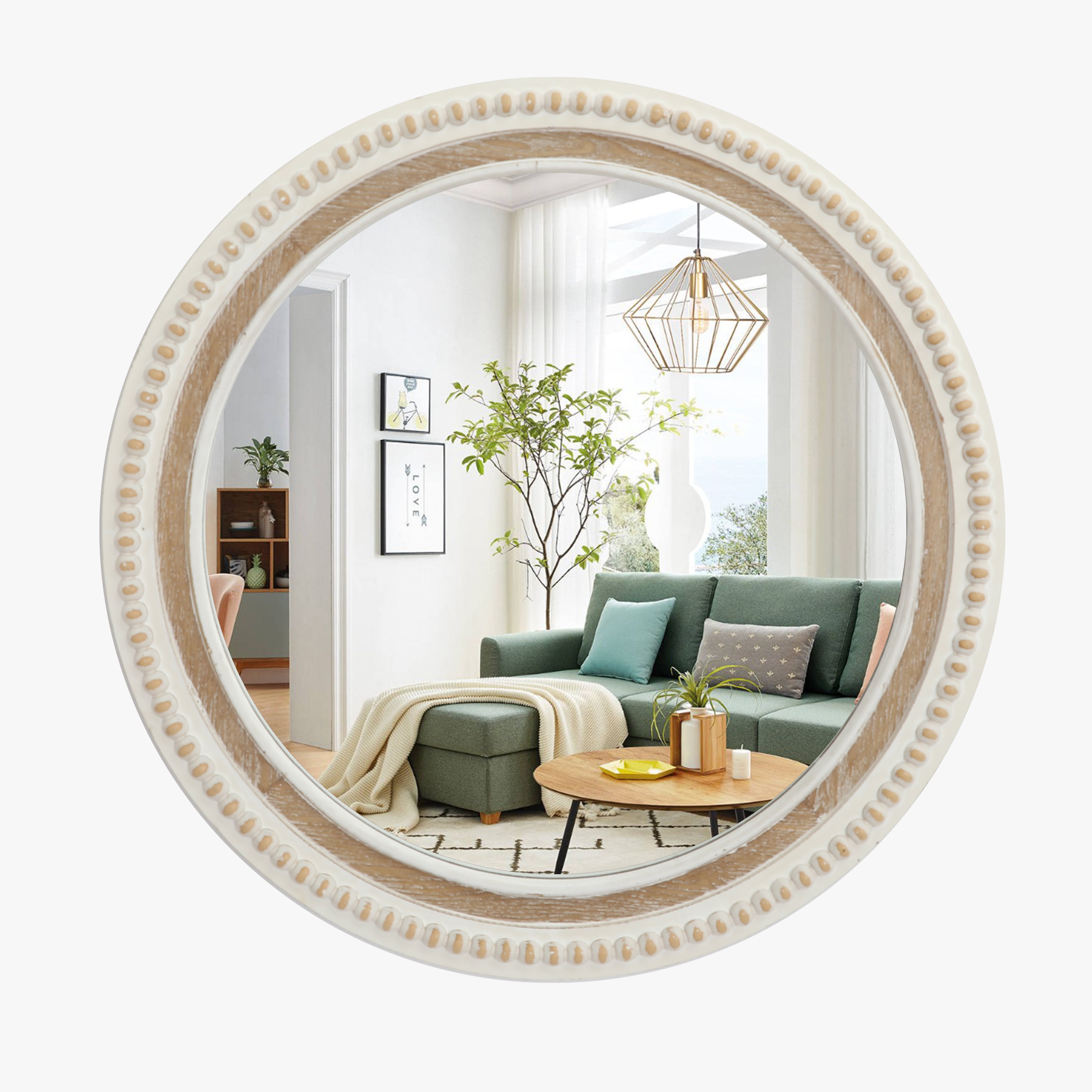 Distressed Decorative Mirror with White Beaded – Hawoohome
