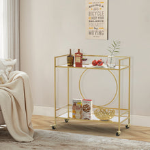 Load image into Gallery viewer, Gold Metal and Glass Home Bar Serving Cart
