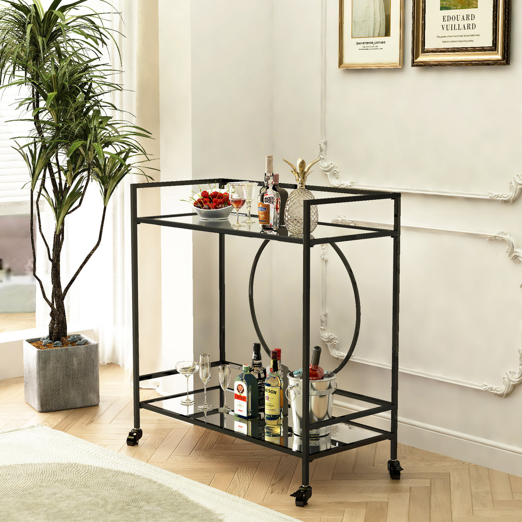 Black Metal and Glass Home Bar Serving Cart