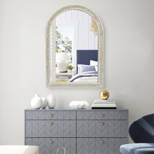 Load image into Gallery viewer, White Arched Wood Wall Mirror with Woven Decoration
