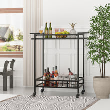 Load image into Gallery viewer, Black Metal and Glass Home Bar Serving Cart
