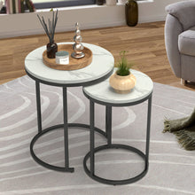 Load image into Gallery viewer, Modern Round White Faux Marble Top Nesting Table
