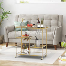 Load image into Gallery viewer, Gold Mirror Rolling Home Bar Serving Cart
