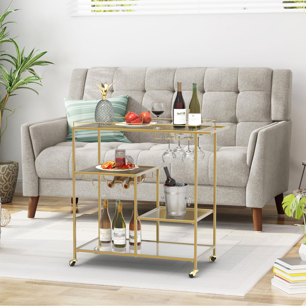 Gold Mirror Rolling Home Bar Serving Cart