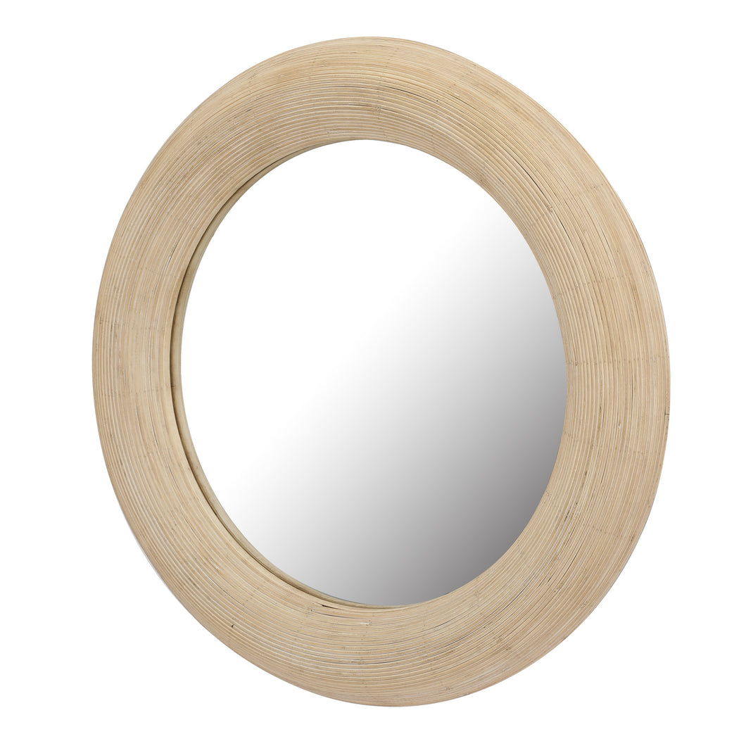 31.5” Rustic Round Mirror with Thick Wood Frame