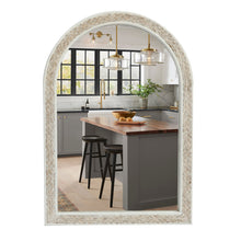 Load image into Gallery viewer, White Arched Wood Wall Mirror with Woven Decoration
