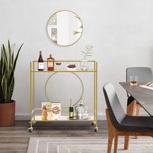 Load image into Gallery viewer, Gold Metal and Glass Home Bar Serving Cart
