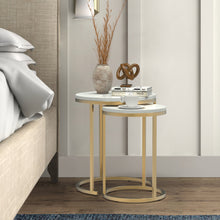 Load image into Gallery viewer, Modern Round White Faux Marble Top Nesting Table
