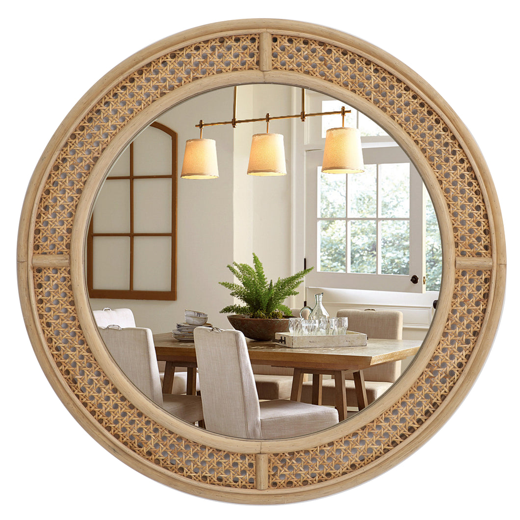 24Inch Rustic Round Rattan Wall Mirror