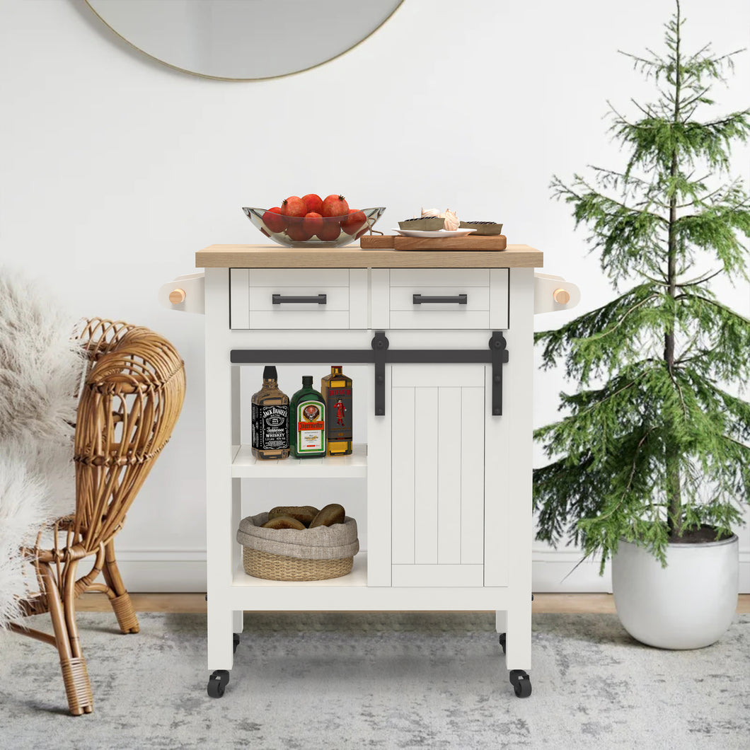 Farmhouse Barn Door Side Table with Universal Freewheel