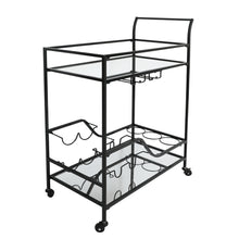 Load image into Gallery viewer, Black Metal and Glass Elegant Home Bar Serving Cart

