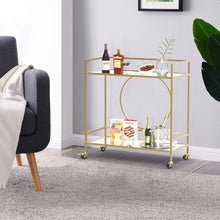 Load image into Gallery viewer, Gold Metal and Glass Home Bar Serving Cart
