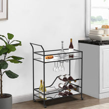 Load image into Gallery viewer, Black Metal and Glass Elegant Home Bar Serving Cart
