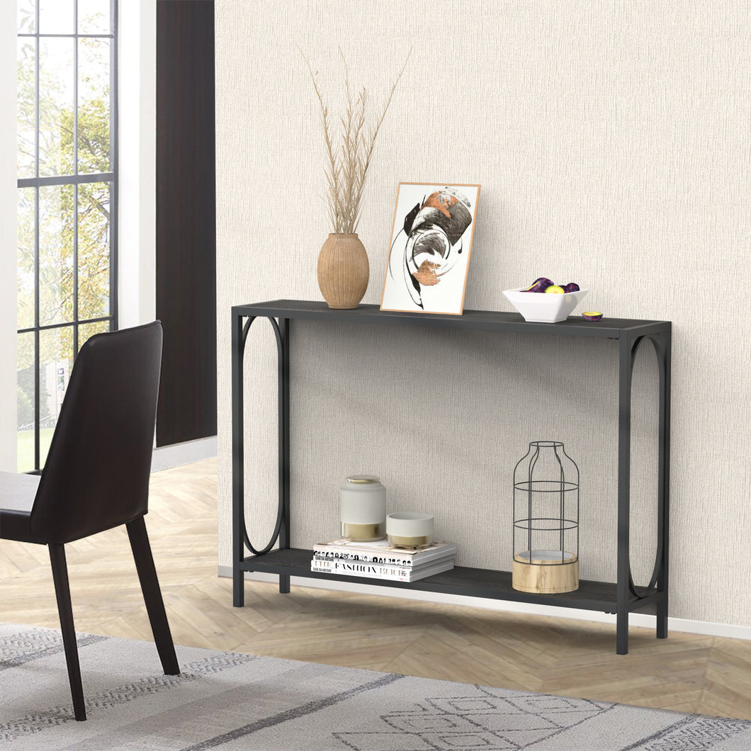 Black Side Table With 2 Storage Shelves for Entryway