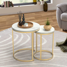 Load image into Gallery viewer, Modern Round White Faux Marble Top Nesting Table
