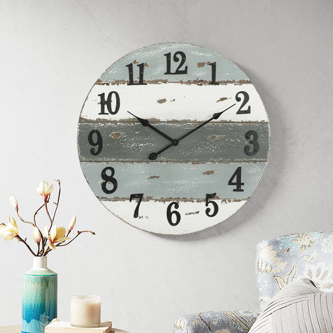 Distressed Wood Round Coastal Wall Clock