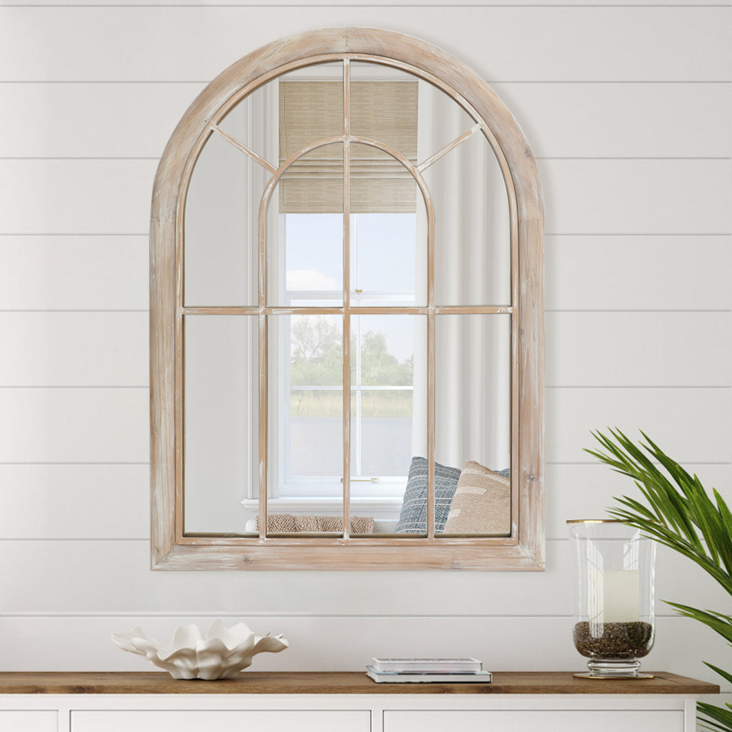 Farmhouse Arched Windowpane Mirror 36
