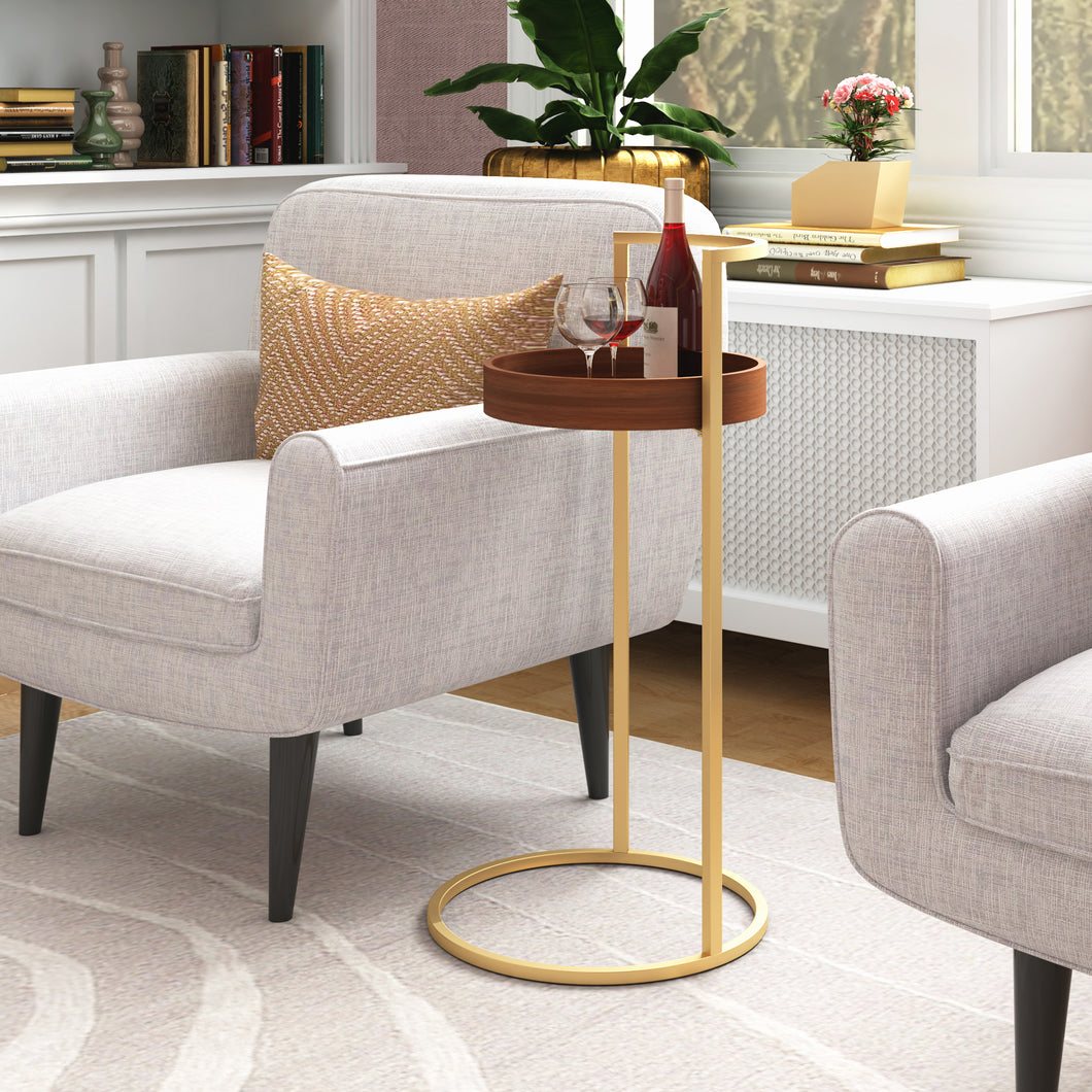 Gold C-shape Round End Table with Carry Handle