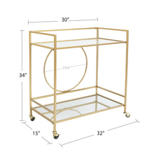 Load image into Gallery viewer, Gold Metal and Glass Home Bar Serving Cart
