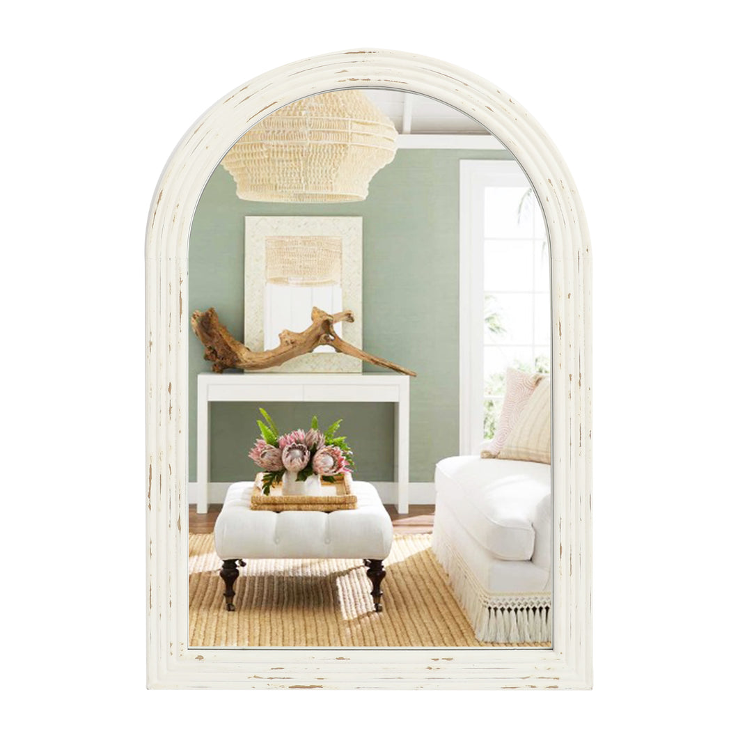 Distressed White Arched Wall Mirror 20