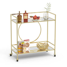 Load image into Gallery viewer, Gold Metal and Glass Home Bar Serving Cart
