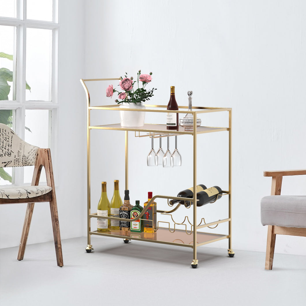 Gold Metal and Glass Home Bar Serving Cart