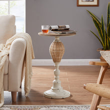 Load image into Gallery viewer, HAWOO White Large Round Wood Rattan Woven Round Accent Table

