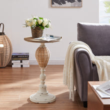 Load image into Gallery viewer, HAWOO White Large Round Wood Rattan Woven Round Accent Table
